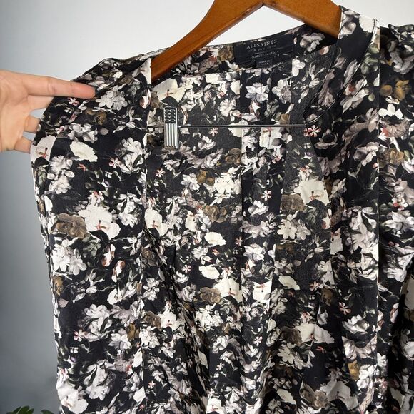 AllSaints Ando Chase Silk Floral Shirt | Black White Blouse - Picture 5 of 8